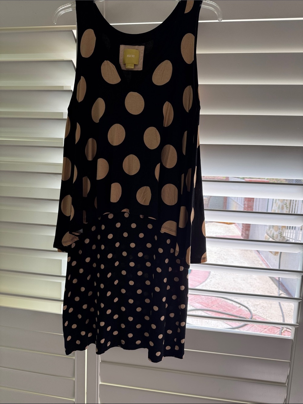 Maeve Black Dress with Beige Polka Dot Detail